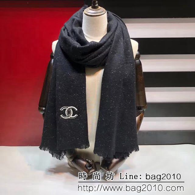 CHANEL香奈兒純正出口尾單 手工燙鑽名媛風長款圍巾 LLWJ6150